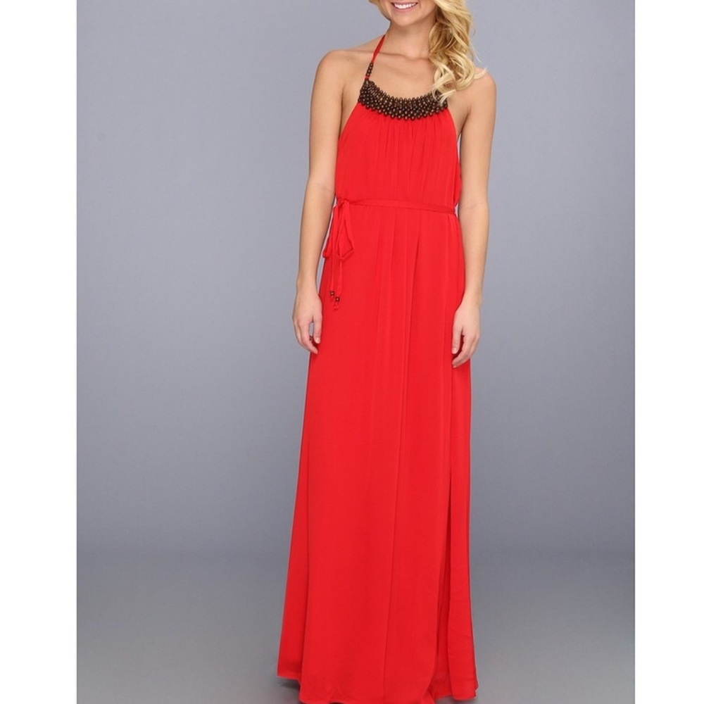Vince Camuto Maxi Dress Bead Halter Neckline Sz 8
